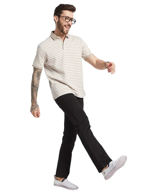 Octave Striped Polo Collar Cotton T-Shirt