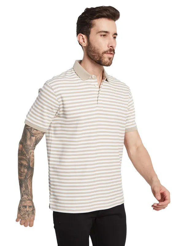 Octave Striped Polo Collar Cotton T-Shirt