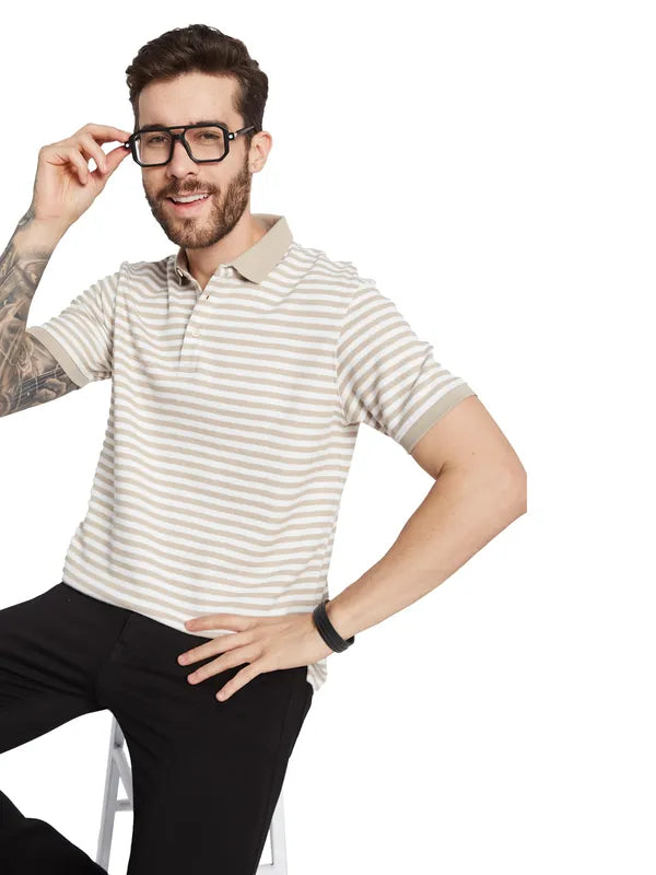 Octave Striped Polo Collar Cotton T-Shirt