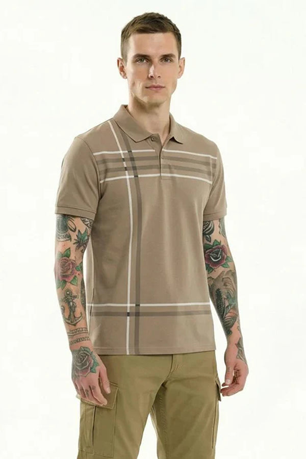 Men Striped Polo Collar T-shirt