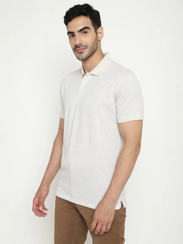 Octave Geometric Printed Polo Collar Short Sleeves Cotton T-Shirt