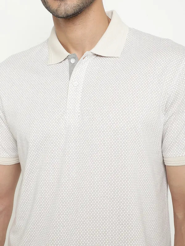 Octave Geometric Printed Polo Collar Short Sleeves Cotton T-Shirt