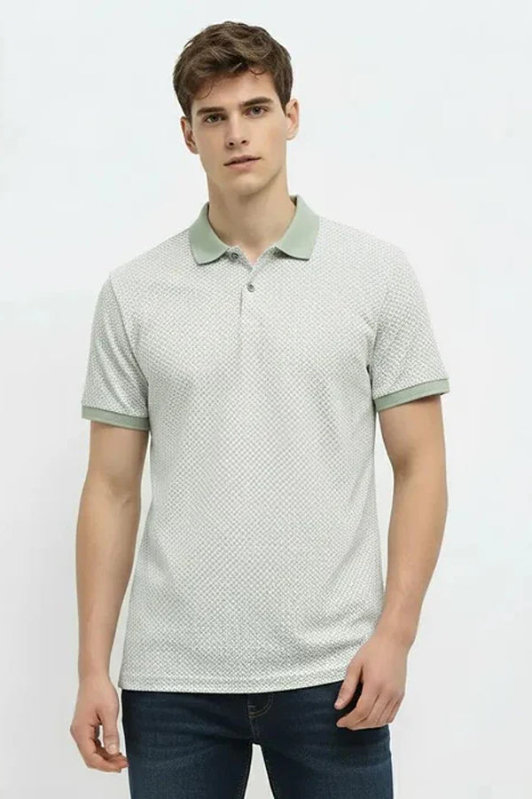 Men Polo Collar Self Design T-shirt