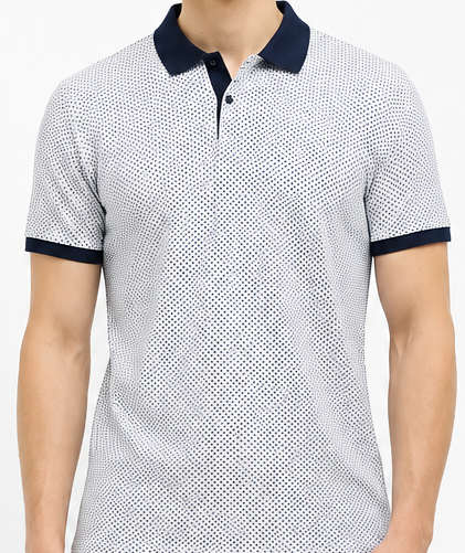 Men Navy Polo Collar Self Design T-shirt