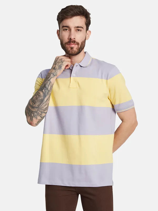 Octave Striped Polo Collar Short Sleeves Regular Fit Cotton T-Shirt