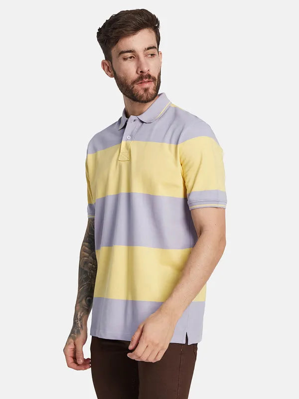 Octave Striped Polo Collar Short Sleeves Regular Fit Cotton T-Shirt