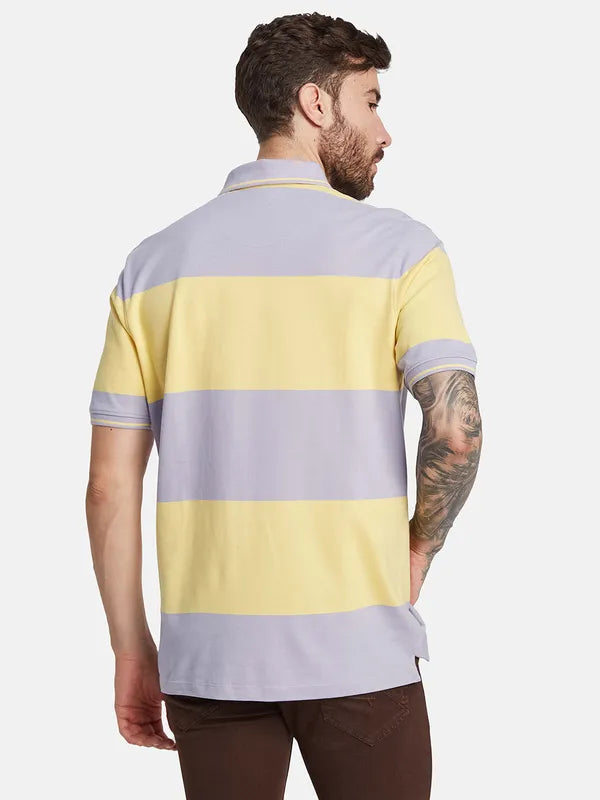Octave Striped Polo Collar Short Sleeves Regular Fit Cotton T-Shirt