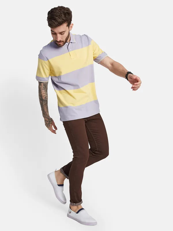Octave Striped Polo Collar Short Sleeves Regular Fit Cotton T-Shirt