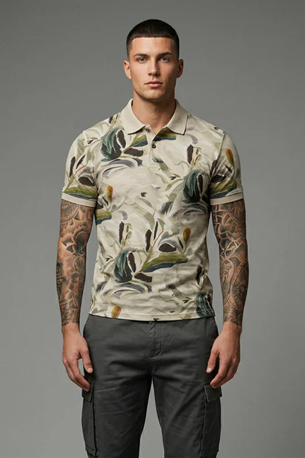 Men Floral Printed Polo Collar Tropical T-shirt