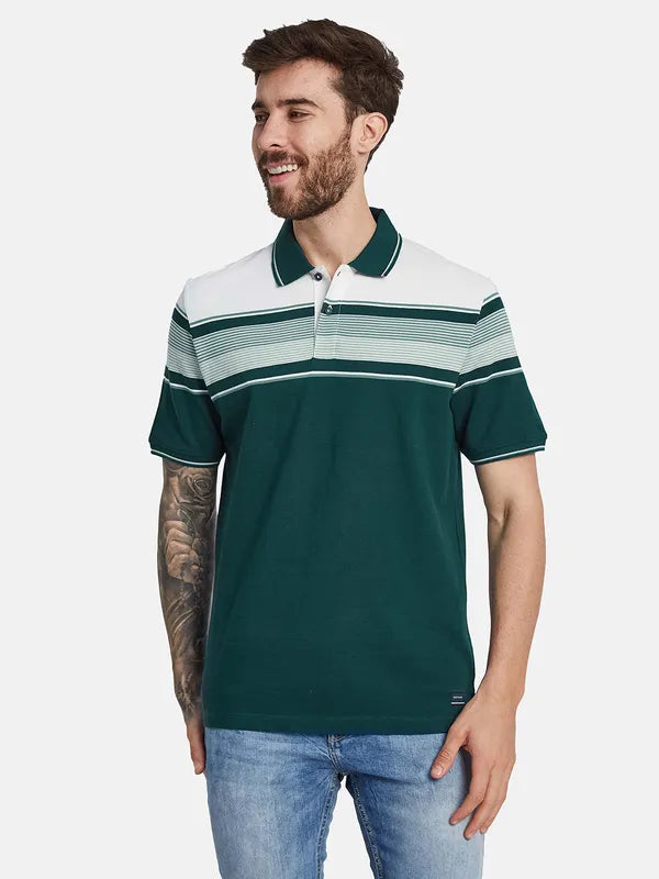 Octave Striped Polo Collar Cotton T-Shirt