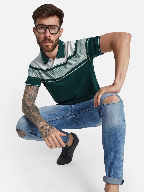 Octave Striped Polo Collar Cotton T-Shirt