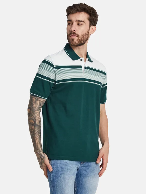 Octave Striped Polo Collar Cotton T-Shirt