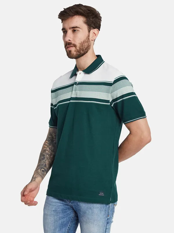 Octave Striped Polo Collar Cotton T-Shirt