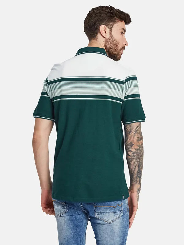 Octave Striped Polo Collar Cotton T-Shirt