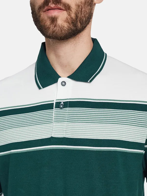 Octave Striped Polo Collar Cotton T-Shirt