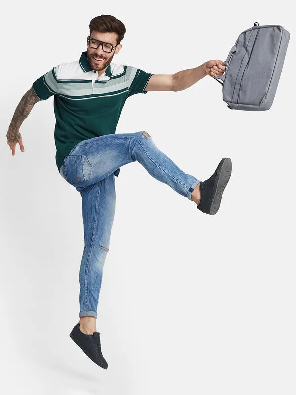 Octave Striped Polo Collar Cotton T-Shirt