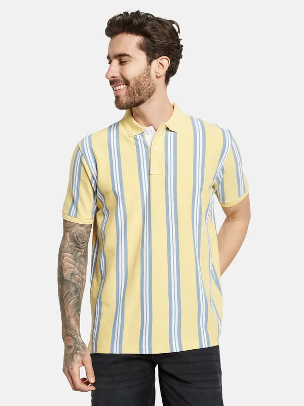 Octave Striped Polo Collar Cotton T-Shirt