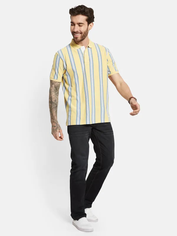 Octave Striped Polo Collar Cotton T-Shirt