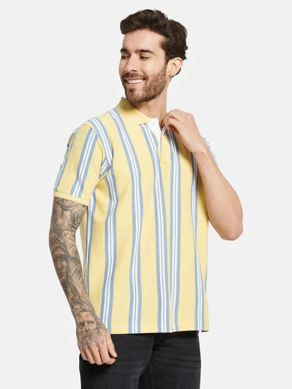 Octave Striped Polo Collar Cotton T-Shirt
