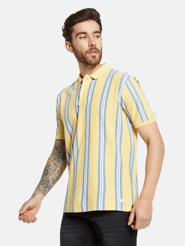 Octave Striped Polo Collar Cotton T-Shirt