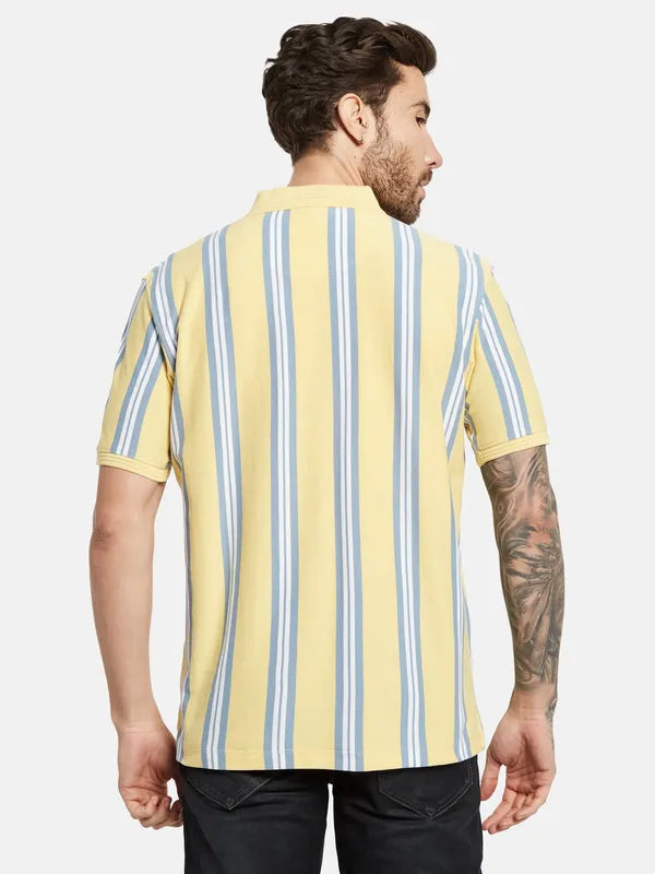 Octave Striped Polo Collar Cotton T-Shirt