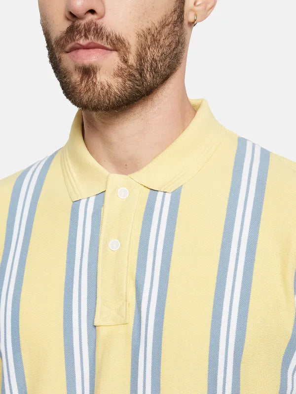 Octave Striped Polo Collar Cotton T-Shirt