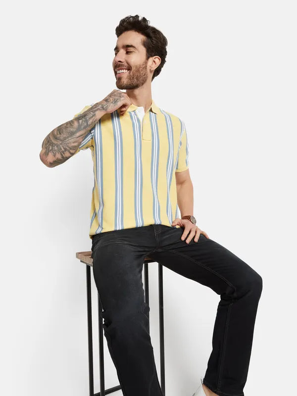 Octave Striped Polo Collar Cotton T-Shirt
