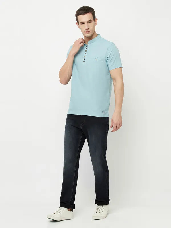 Octave Men Blue Mandarin Collar T-Shirt