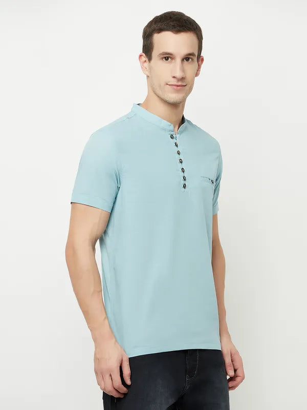 Octave Men Blue Mandarin Collar T-Shirt