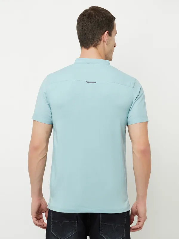 Octave Men Blue Mandarin Collar T-Shirt