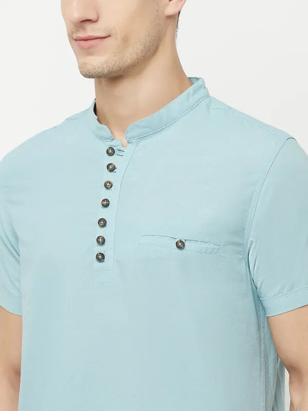 Octave Men Blue Mandarin Collar T-Shirt