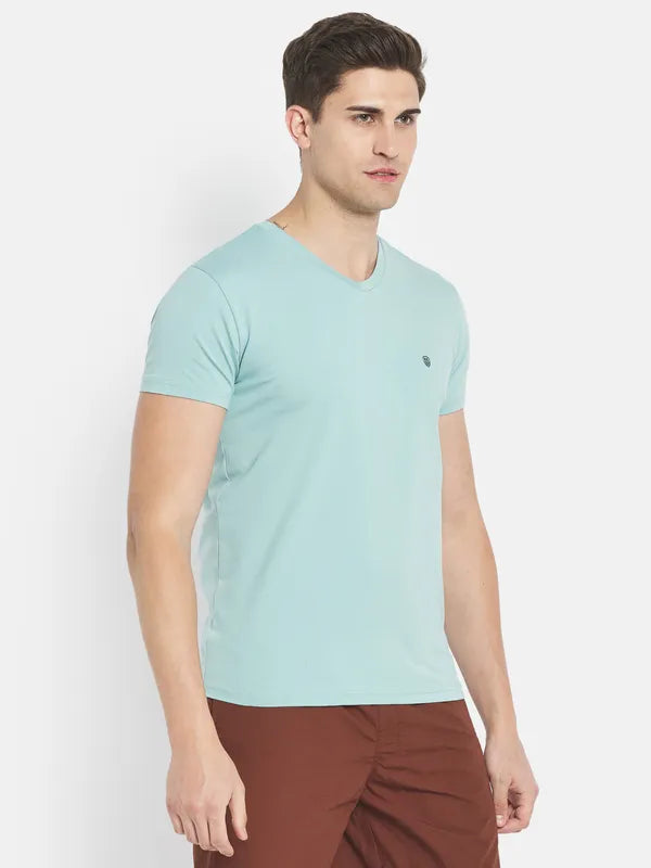 Octave Men Blue V-Neck Applique T-Shirt