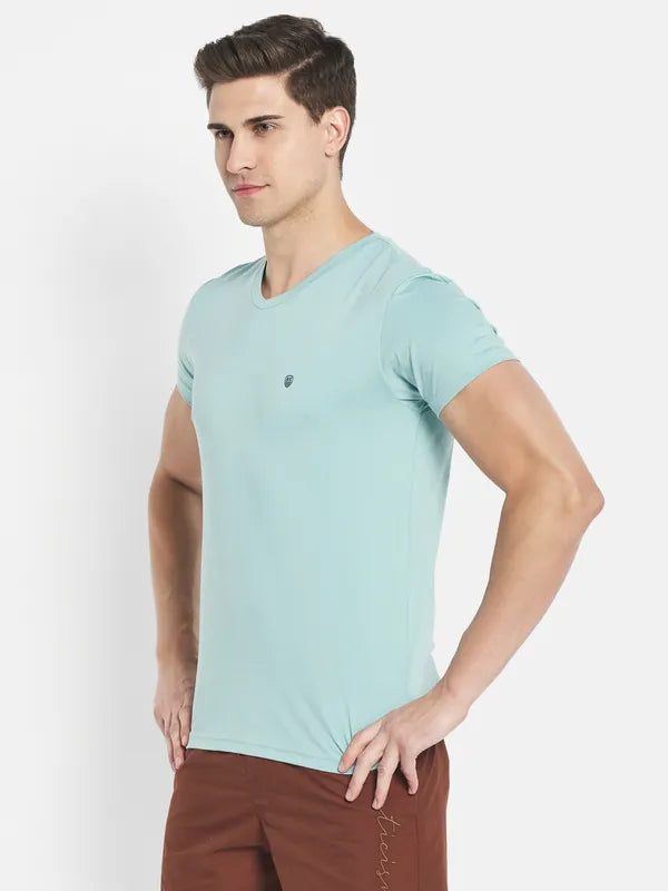 Octave Men Blue V-Neck Applique T-Shirt