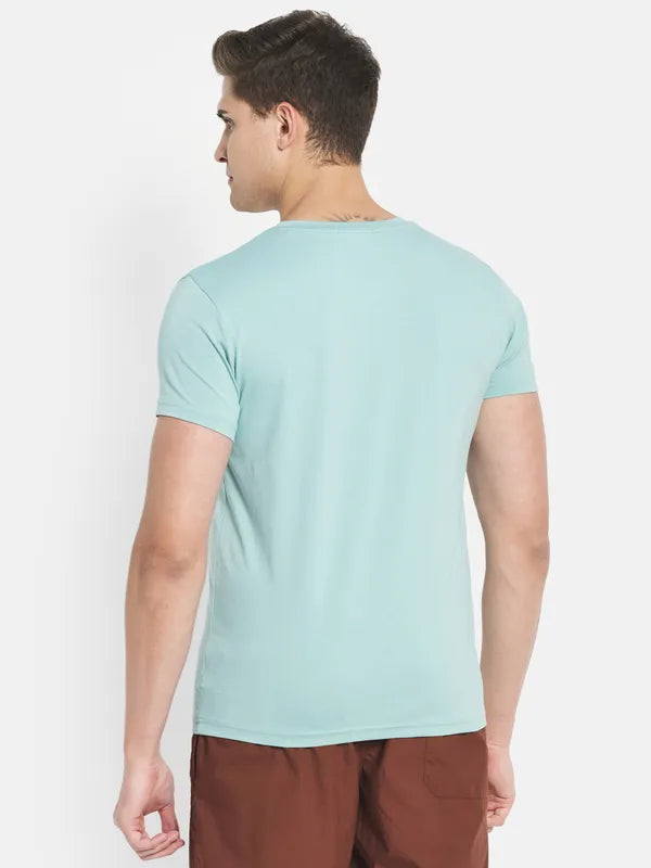 Octave Men Blue V-Neck Applique T-Shirt