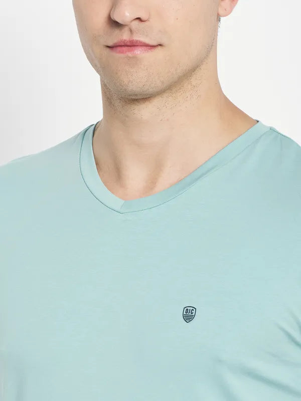 Octave Men Blue V-Neck Applique T-Shirt
