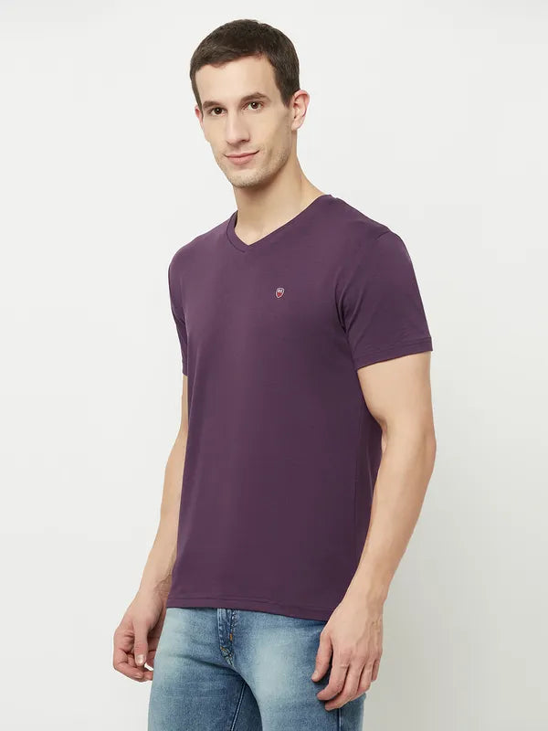 Octave Men Purple V-Neck T-Shirt