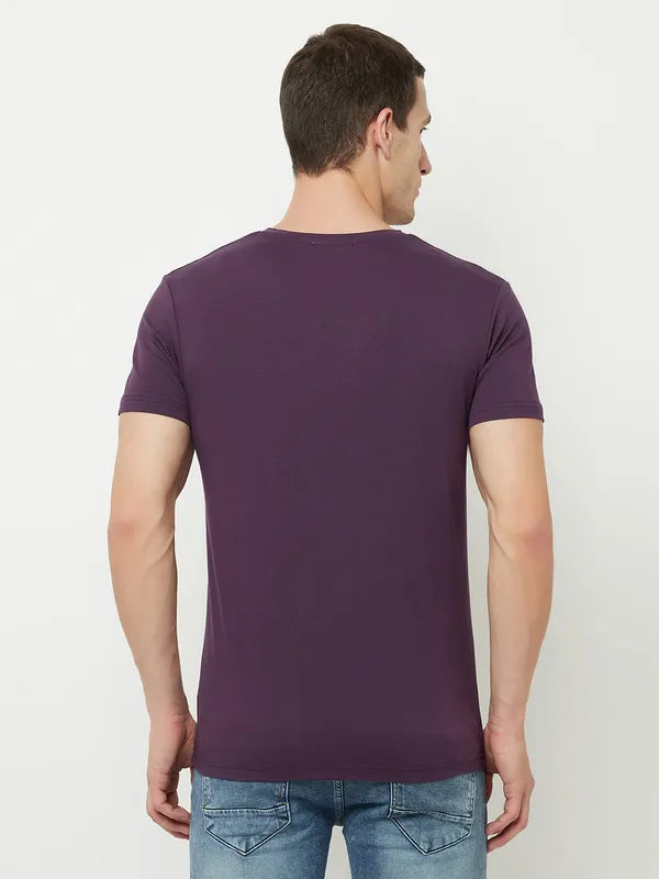 Octave Men Purple V-Neck T-Shirt