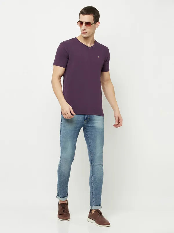 Octave Men Purple V-Neck T-Shirt