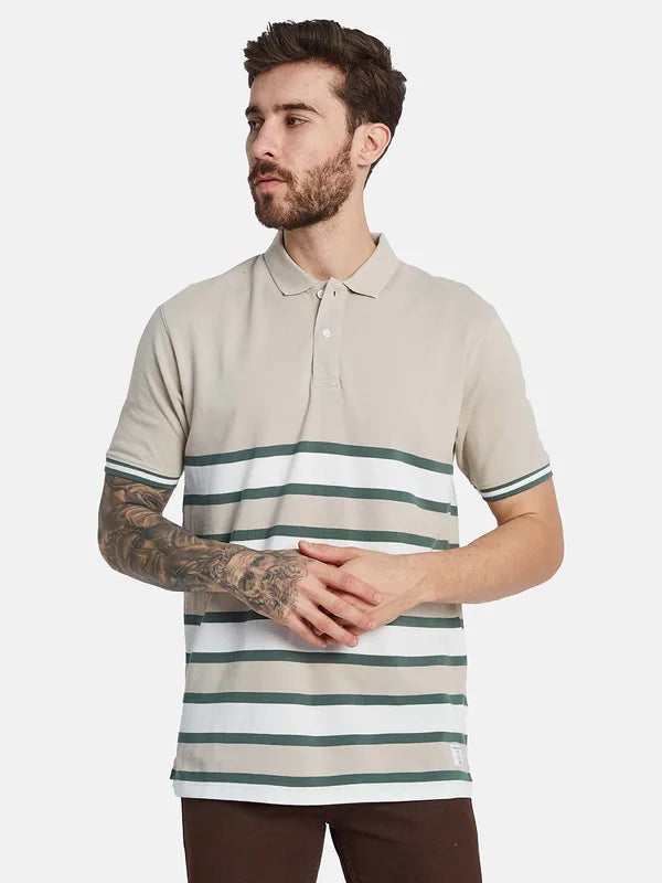 Octave Striped Polo Collar Cotton T-Shirt