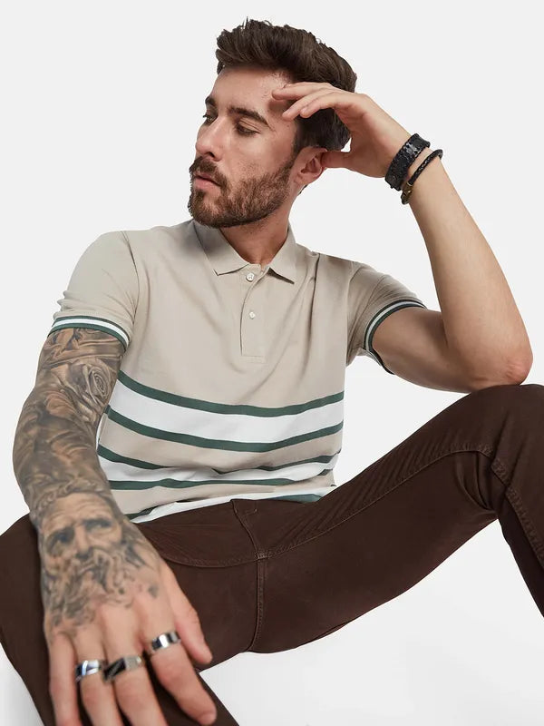 Octave Striped Polo Collar Cotton T-Shirt