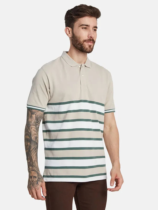 Octave Striped Polo Collar Cotton T-Shirt