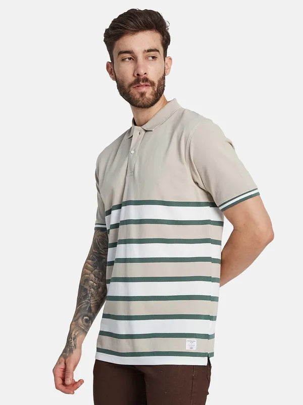 Octave Striped Polo Collar Cotton T-Shirt