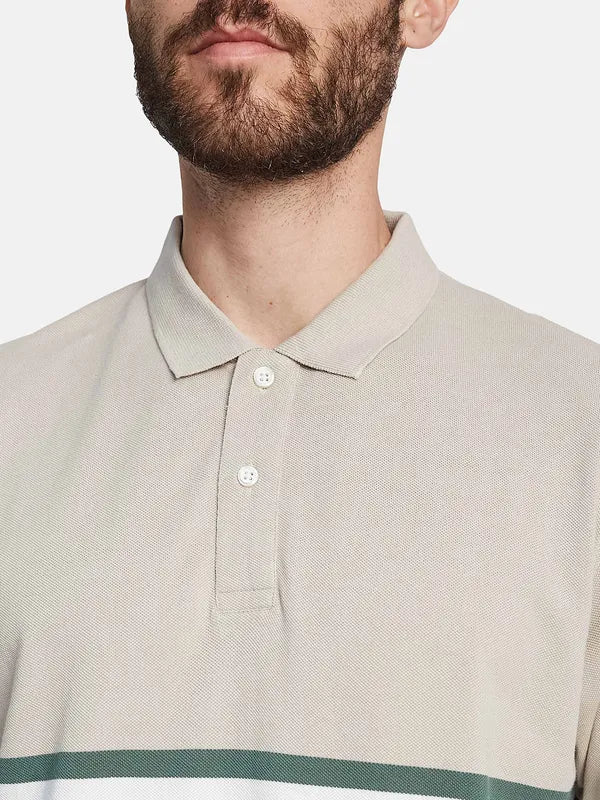 Octave Striped Polo Collar Cotton T-Shirt