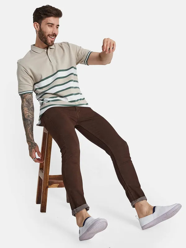 Octave Striped Polo Collar Cotton T-Shirt