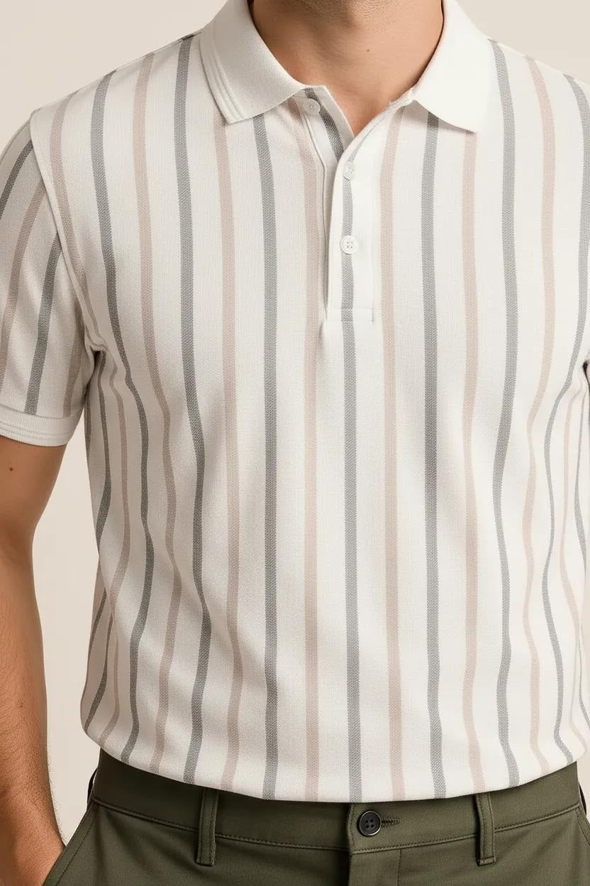 Octave Men Striped Polo Collar T-shirt