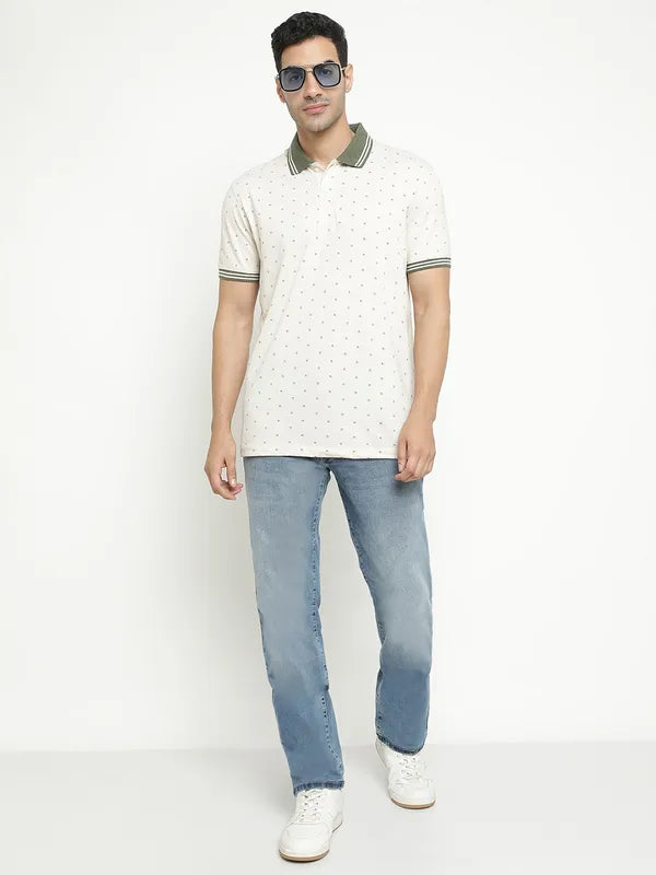 Octave Geometric Printed Polo Collar Cotton T-Shirt