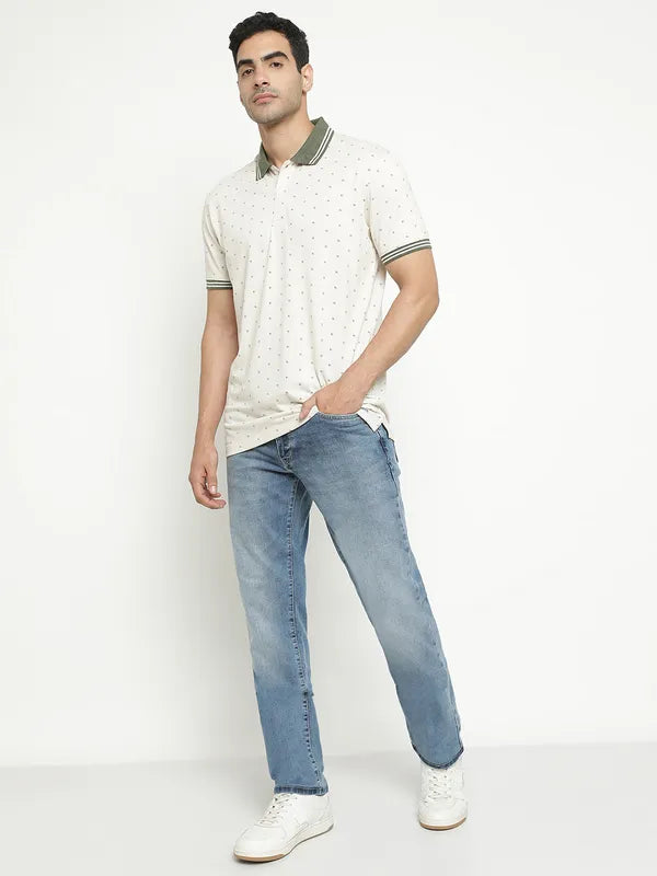 Octave Geometric Printed Polo Collar Cotton T-Shirt