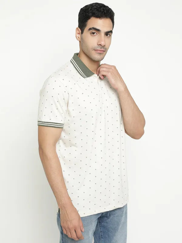 Octave Geometric Printed Polo Collar Cotton T-Shirt
