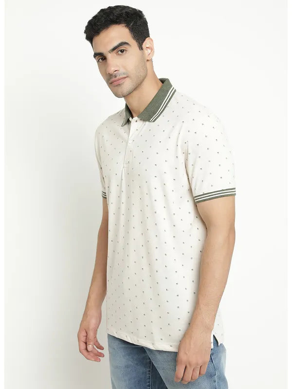 Octave Geometric Printed Polo Collar Cotton T-Shirt