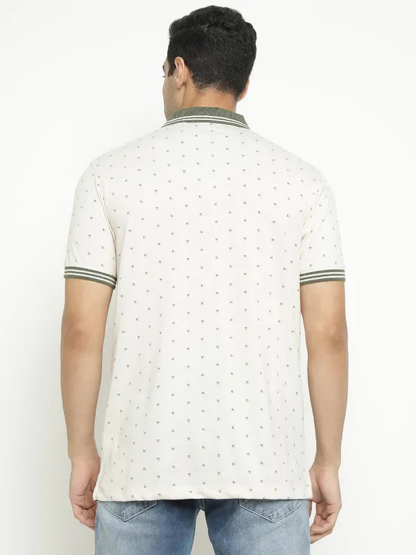 Octave Geometric Printed Polo Collar Cotton T-Shirt